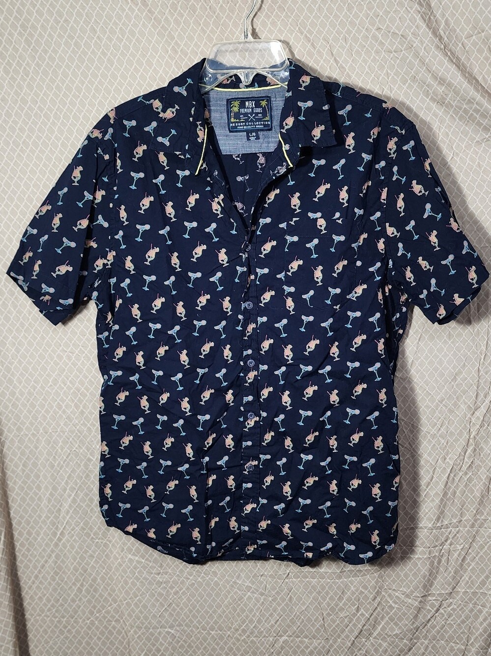 MBX Premium Goods Resort Collection Casual Button Down Navy Blue Men's Large